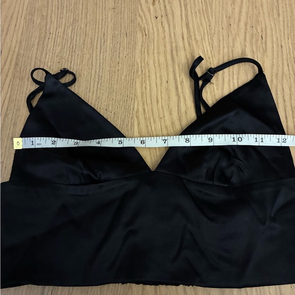 Zara Women's Black Satin Effect V-Neck Crop Top Triangle Bralette S - Picture 13 of 14